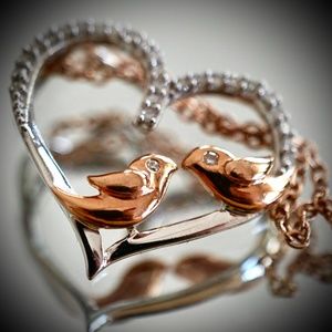 10kt White Gold Diamond Heart & Lovebird Necklace NWOT